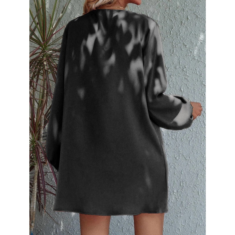 Long sleeve V-neck mini tunic dress BoHo black - Picture 2 of 7